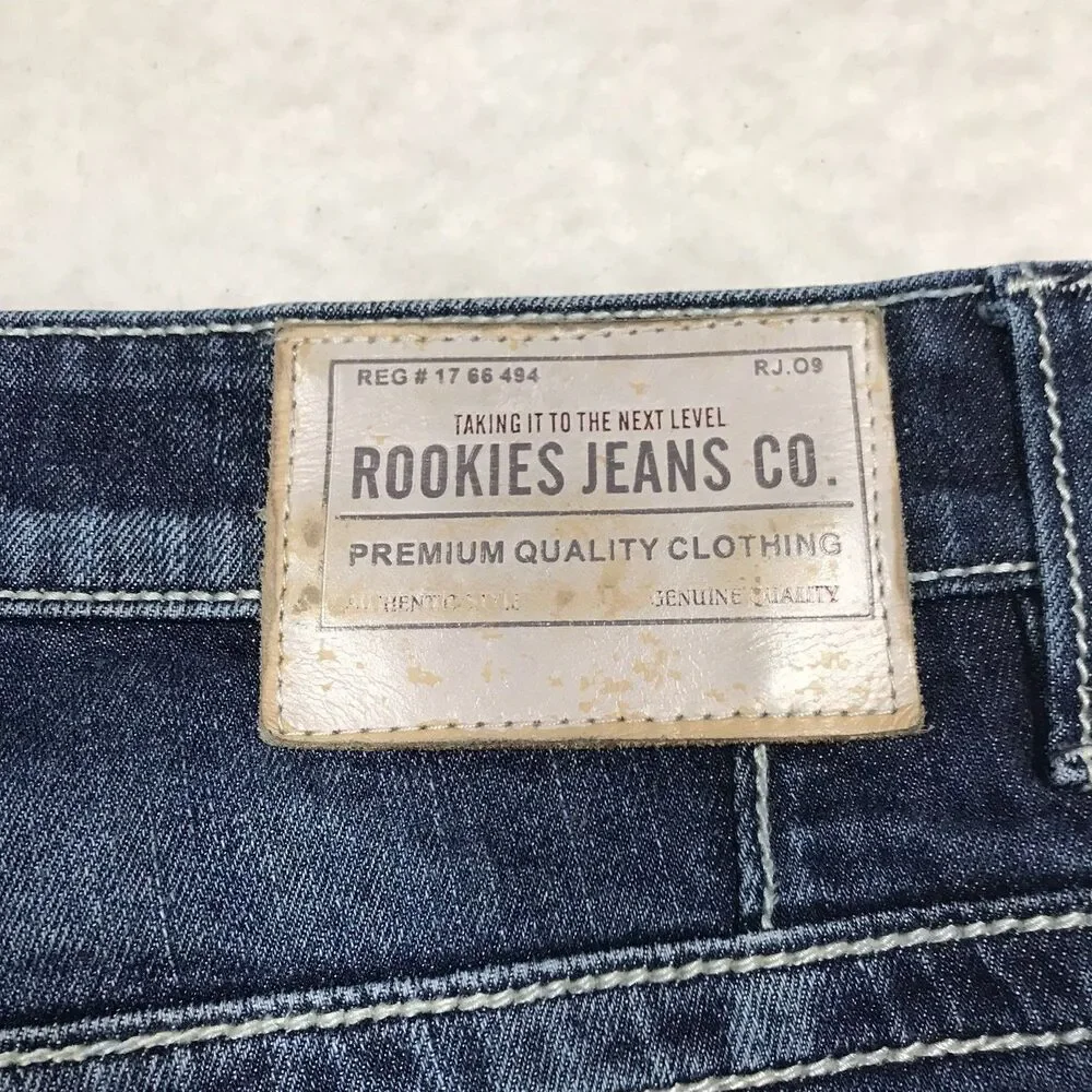 ROOKIES Lennon Jean Men 34x33 Low Rise Narrow Dark Whisker Wash Stretch